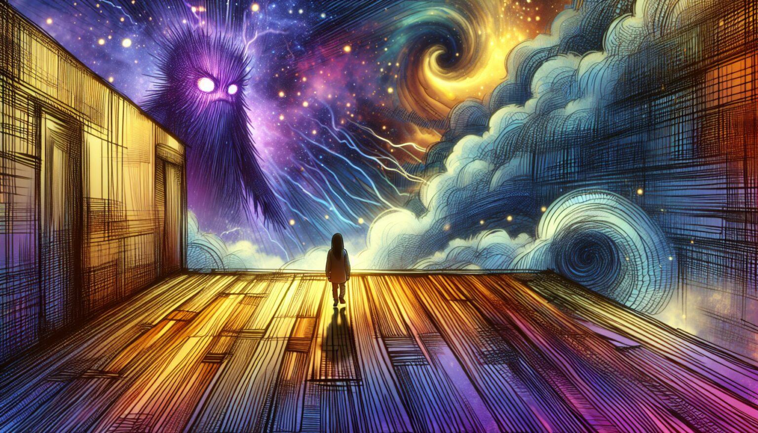 Child Alone on Rooftop in Scary Storm Dream