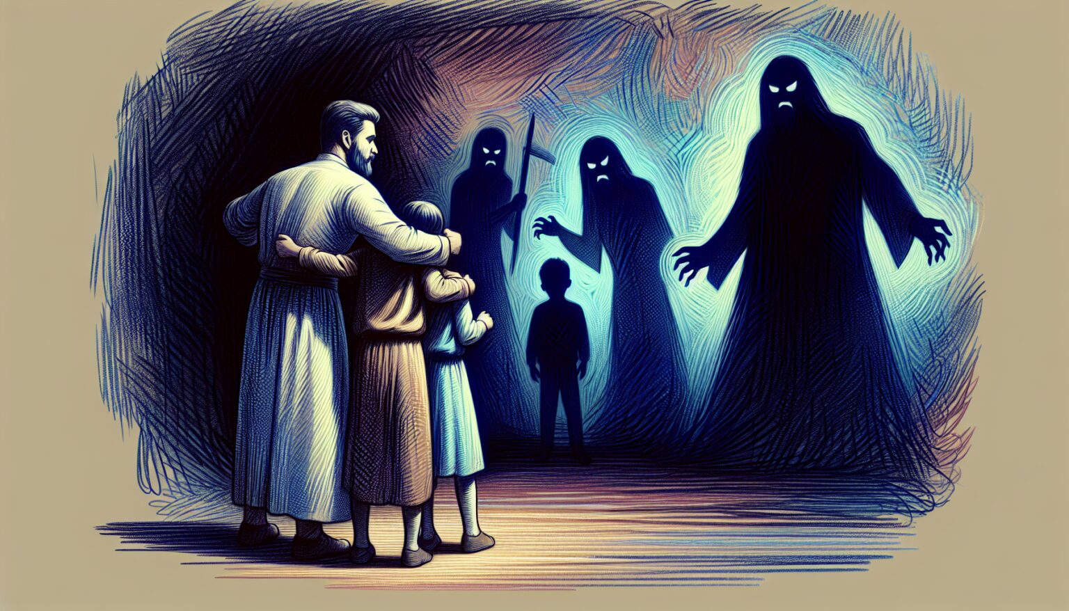 Dream of a Dad Protecting Kids from Scary Shadows