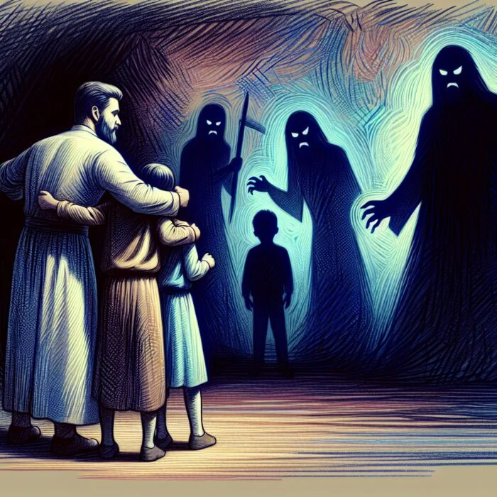 Dream of a Dad Protecting Kids from Scary Shadows