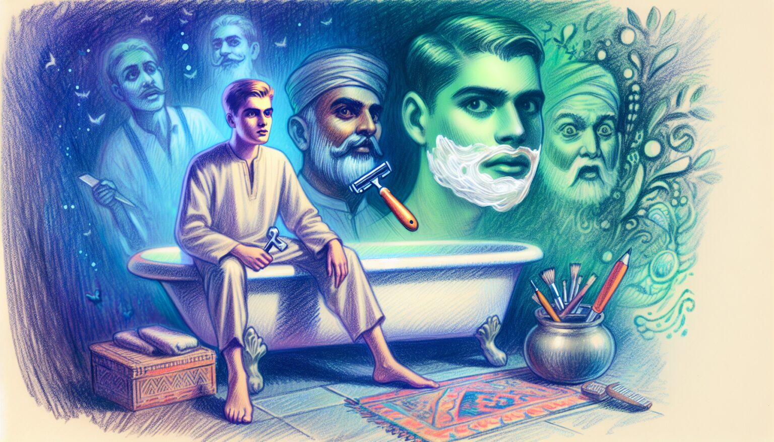 Scary Dream: Bathtub, Two Men, and Shaving.