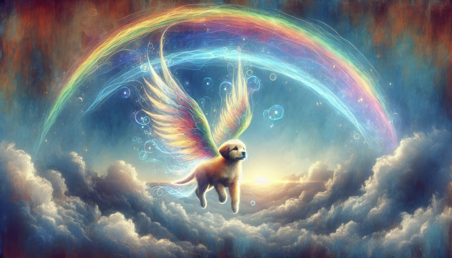 Dream about Flying Over a Rainbow with a Magic Puppy