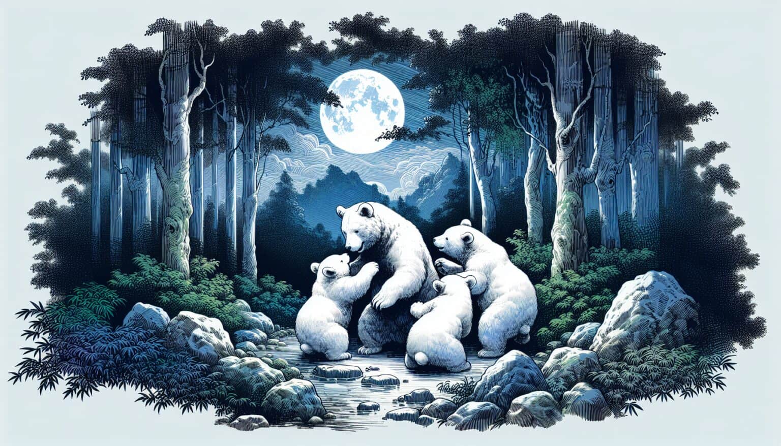 Moon Bears Play at Night